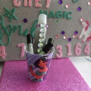 Homemade lipgloss with Disney shot glass